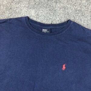 Polo Ralph Lauren VTG Navy Blue T Shirt Red Pony Logo Mens Large 100 % Cotton